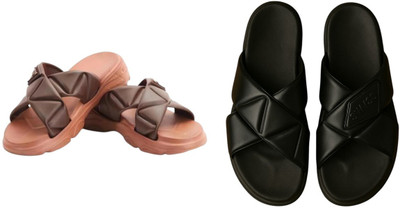 Shivaru trader Women Slippers(Brown, Black , 7)