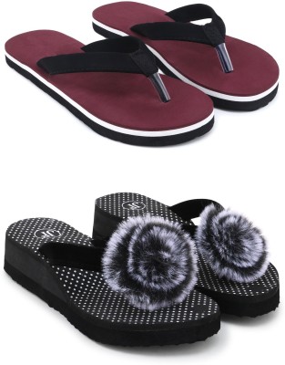 Jonedee Women Slippers(Maroon, Black , 4)