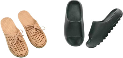 Belgium Beauty Women Flip Flops(Grey, Black , 5)