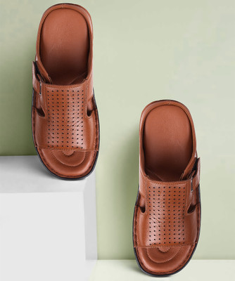 Feather Leather Men Slippers(Tan , 9 UK/India)