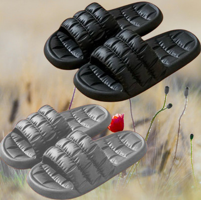 Dee Rook Men Slippers(Black, Grey , 9)