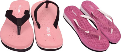 NISTHA Women Flip Flops(Pink, Orange , 5)