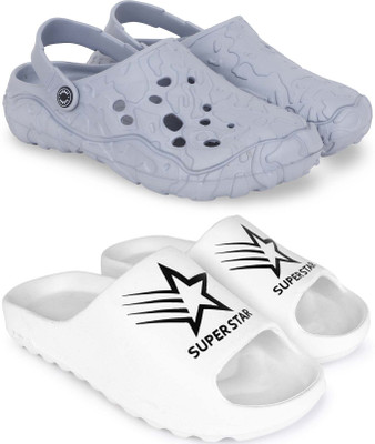 KAPYANSH Men Slippers(Grey, White , 8)