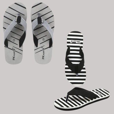 PKKART Men Slippers(Grey, Black, White , 7)