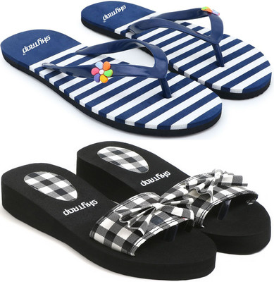 Skytrap Women Slippers(Blue, Black , 7)