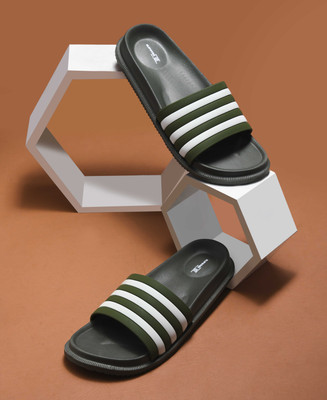 slipover Men Slides(Olive, White , 9)