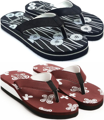 VAHMAH Women Slippers(Black, Maroon , 7)