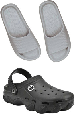 Veewalk Men Slides(Grey, Black , 9)