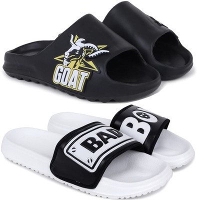 KAPYANSH Men Slides(Black, White , 9)
