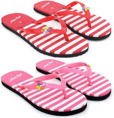 Skytrap Super Soft Women Flip Flops(Red, Pink, White , 8)