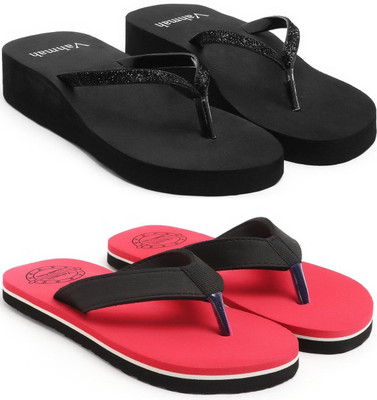 VAHMAH Women Slippers(Black, Red , 8)