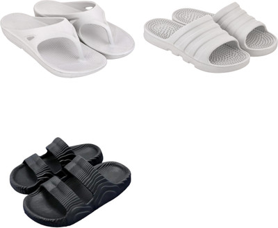 Feel alive Men Slippers(White, Black , 9)