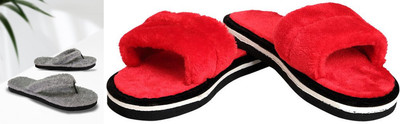 rexizone Women Flip Flops(Grey, Red , 5)
