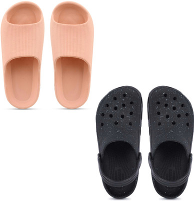 Veewalk Men Slides(Beige, Black , 8)