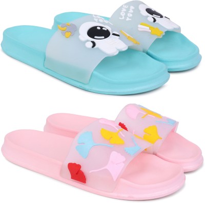 KAPYANSH Women Slides(Blue, Pink , 8)