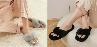 Sale YUG Women Flip Flops(Grey, Black , 7)