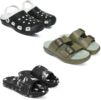 Acorn Men Slides(Black, Olive, Black , 6)