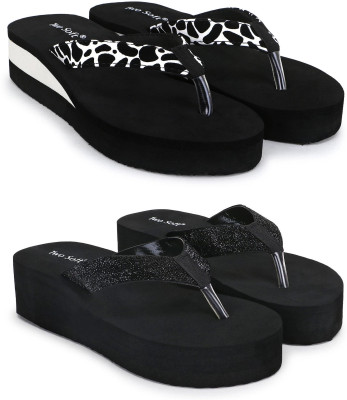 TWO SOFT Women Slippers(Black , 6)