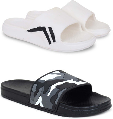 KAPYANSH Men Slippers(White, Black , 10)