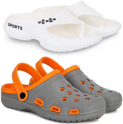 Kapani Fashion Men Slippers(White, Grey , 8)