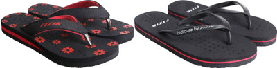 FiZiK Women Flip Flops(Black, Red, Black, Red , 8)