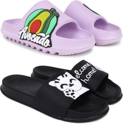 Pampy Angel Women Slides(Purple, Black , 4)