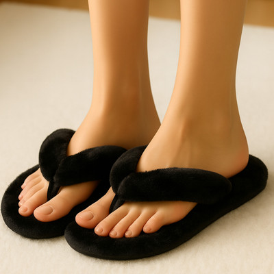 WOLVESDEN Women Flip Flops(Black , 8)