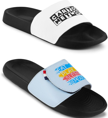Foot Print Men Slides(Blue , 8)