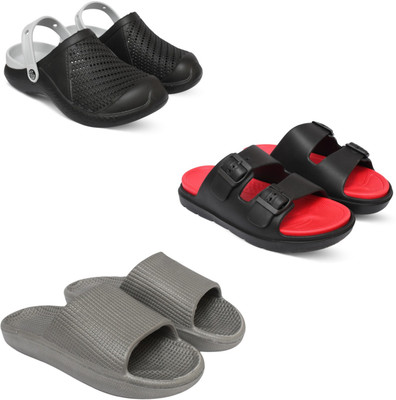 Acorn Men Slides(Black, Red, Grey , 6)