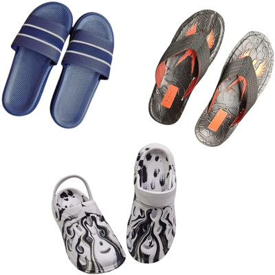 BLIBBERS Men Slippers(Blue, Black, Off White , 8)