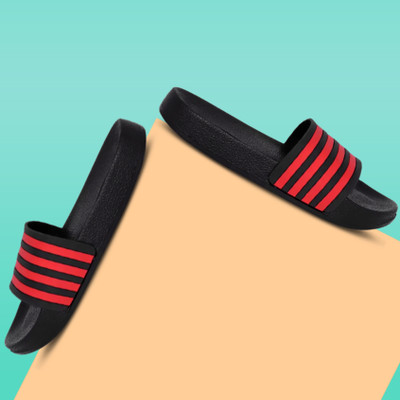 TieFit Men Casual Slides For Men Fashionable Latest Style Slip On Slippers Slides(Black, Red , 7)