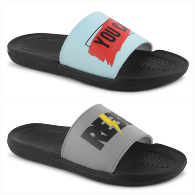 Foot Print Men Slides(Grey , 8)