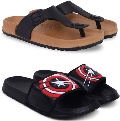 Kapani Fashion Men Slippers(Beige, Black , 9)
