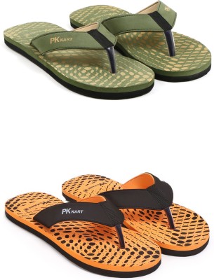 PKKART Men Flip Flops(Green, Orange , 7)