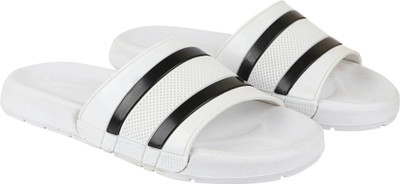 Shoe Island Men Slides(White, Black , 7)