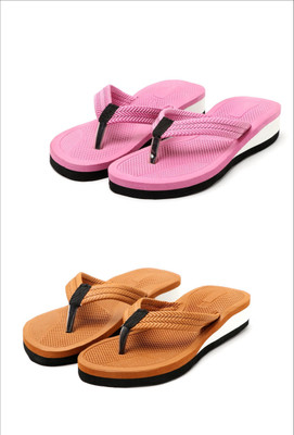 HOC Women Slippers(Pink, Brown , 5)