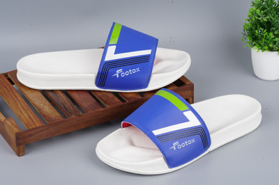 Footox Men Flip Flops(White, Blue , 6)