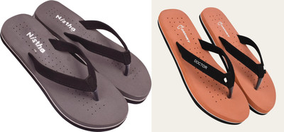 NISTHA Women Flip Flops(Brown, Orange , 8)