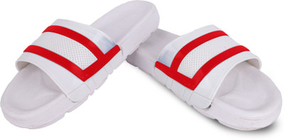 Shoe Island Men Slides(White, Red , 9)