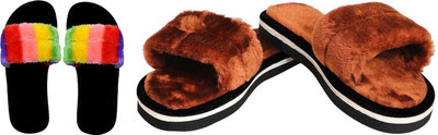 rexizone Women Slides(Multicolor, Brown , 6)