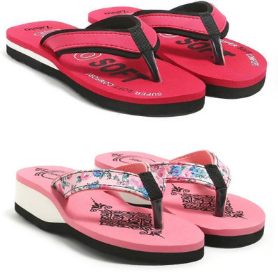 zebio Women Slippers(Red, Black, Pink , 5)
