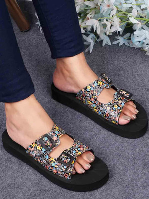 Footox Women Slippers | Slides | Flipflop | Clogs | Ortho | Acupressure Slippers(Black , 4)