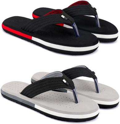 EVOK Men Evok Pack Of 2 Comfortable Ultra-Light & Stylish and Trendy Flip Flops for Men Slippers(Black, Grey , 8)