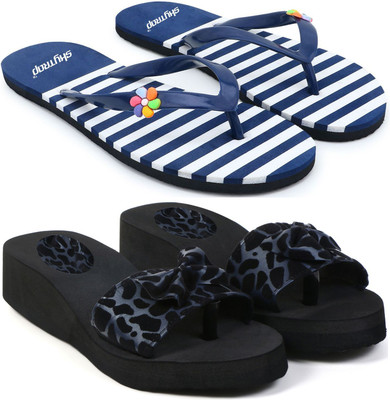 Skytrap Women Slippers(Blue, Blue , 4)