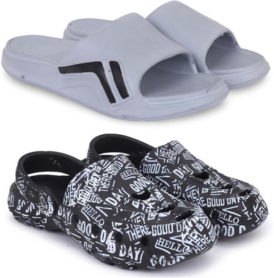 Pampy Angel Men Slippers(Grey, Black , 7)