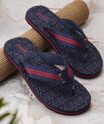 HIKE STEPS Men Flip Flops(Navy, Red , 7)