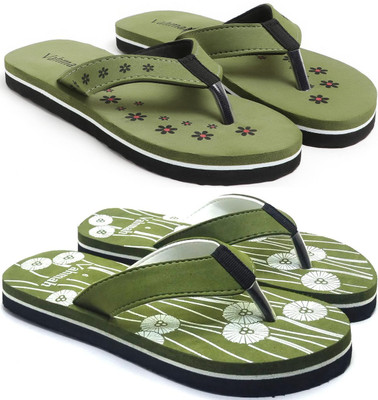 VAHMAH Women Slippers(Green, Green , 5)