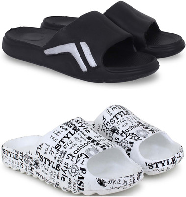 Pampy Angel Men Slippers(Black, White , 9)
