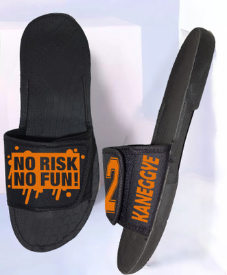 KANEGGYE Men Slides(Orange, Black , 9)