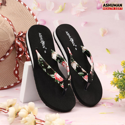 ASHUMAN Women Premium|Comfort|Trendy|Lightweight|Ortho Slippers(Pink, Black , 5)